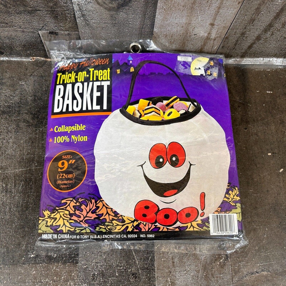 New Halloween Ghost Jack O’ Lantern Collapsible Trick Or Treat Bag VTG Nylon
